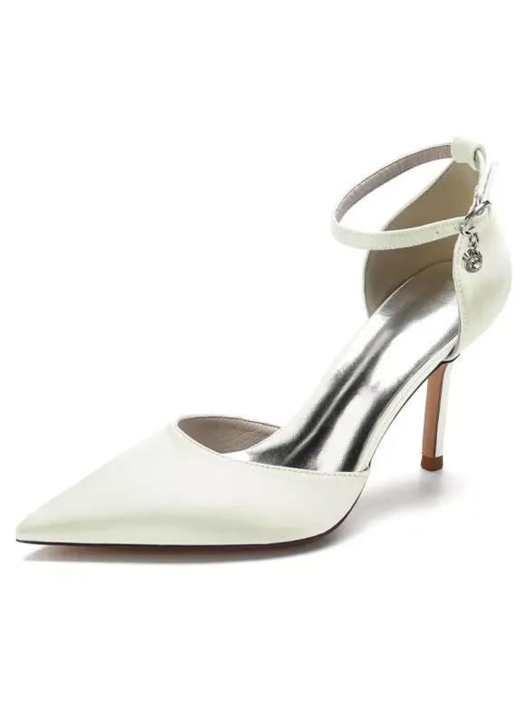 Women's Ankle Strap Bridal Heels in Satin