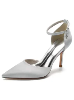 Women's Ankle Strap Bridal Heels in Satin