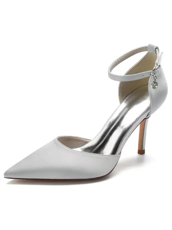 Women's Ankle Strap Bridal Heels in Satin