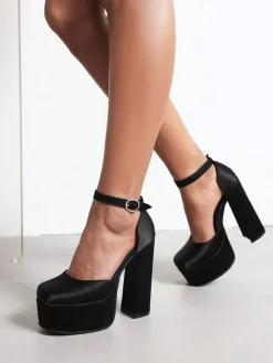Women's Ankle Strap Platform Heels in Satin