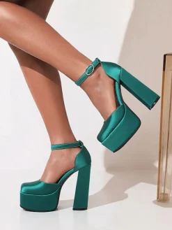 Women's Ankle Strap Platform Heels in Satin