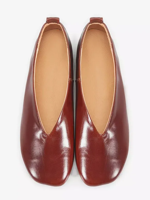 Women's Ballet Flats Genuine Leather Square Toe Slip On Shoes