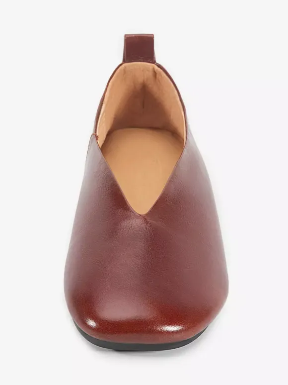 Women's Ballet Flats Genuine Leather Square Toe Slip On Shoes