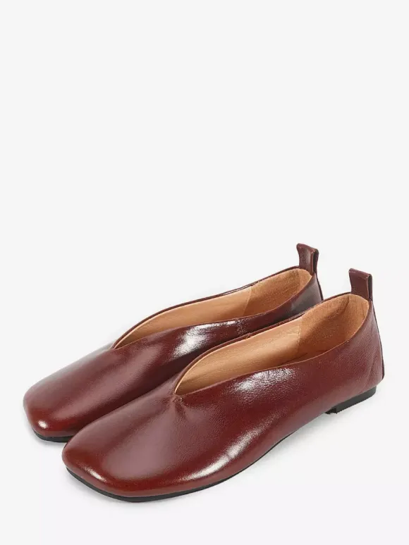 Women's Ballet Flats Genuine Leather Square Toe Slip On Shoes
