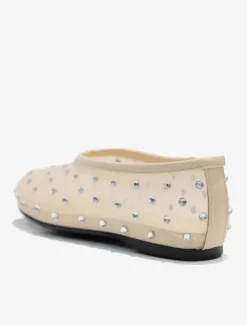 Women's Ballet Flats Mesh Rhinestones Studed Round Toe Ballerina Flat Shoes