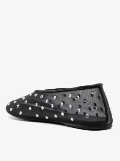 Women's Ballet Flats Mesh Rhinestones Studed Round Toe Ballerina Flat Shoes