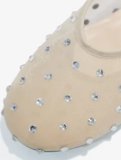 Women's Ballet Flats Mesh Rhinestones Studed Round Toe Ballerina Flat Shoes