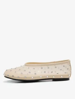 Women's Ballet Flats Mesh Rhinestones Studed Round Toe Ballerina Flat Shoes