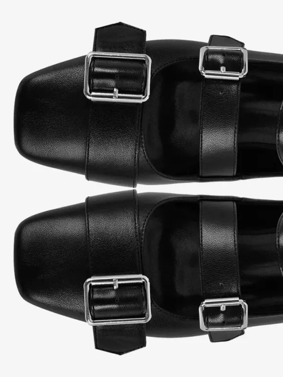 Women's Ballet Flats Suqare Toe Buckle Detail Strappy Ballerina Flat Shoes