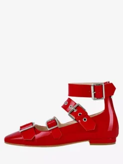 Women's Ballet Flats Suqare Toe Buckle Detail Strappy Ballerina Flat Shoes