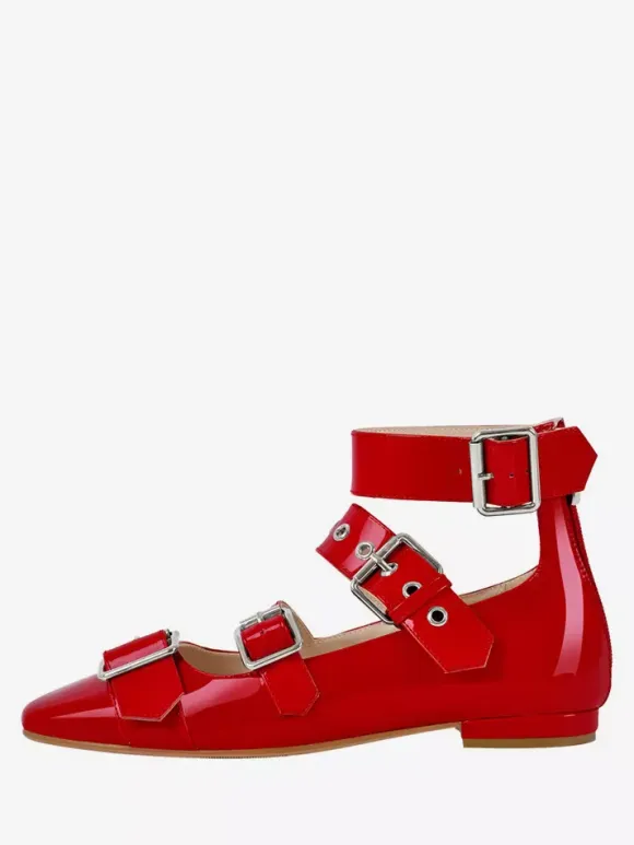 Women's Ballet Flats Suqare Toe Buckle Detail Strappy Ballerina Flat Shoes