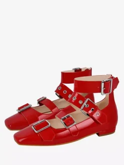 Women's Ballet Flats Suqare Toe Buckle Detail Strappy Ballerina Flat Shoes