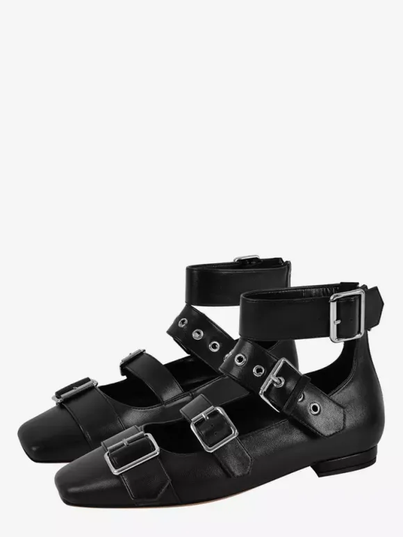 Women's Ballet Flats Suqare Toe Buckle Detail Strappy Ballerina Flat Shoes