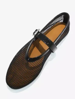 Women's Black Ballet Flats Round Toe Fishnet Mary Jane Ballerina Flats