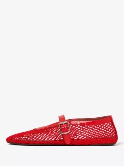Women's Black Ballet Flats Round Toe Fishnet Mary Jane Ballerina Flats