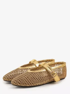 Women's Black Ballet Flats Round Toe Fishnet Mary Jane Ballerina Flats