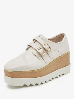 Women's Black Oxfords Square Toe Buckle Detail Wedge Heel Oxford Shoes