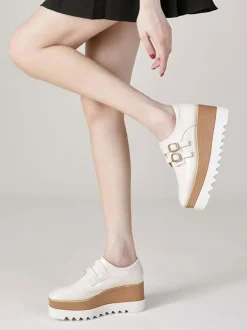 Women's Black Oxfords Square Toe Buckle Detail Wedge Heel Oxford Shoes