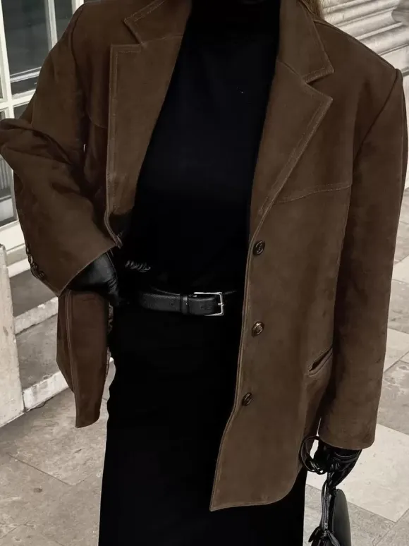 Women's Blazer Modern Suede Turndown Collar Long Sleeves