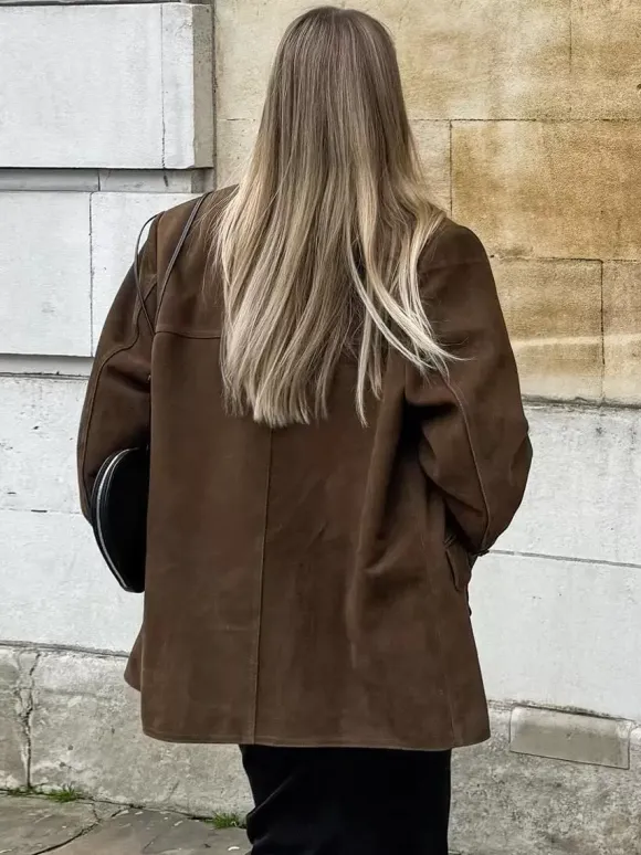 Women's Blazer Modern Suede Turndown Collar Long Sleeves