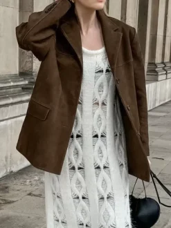 Women's Blazer Modern Suede Turndown Collar Long Sleeves