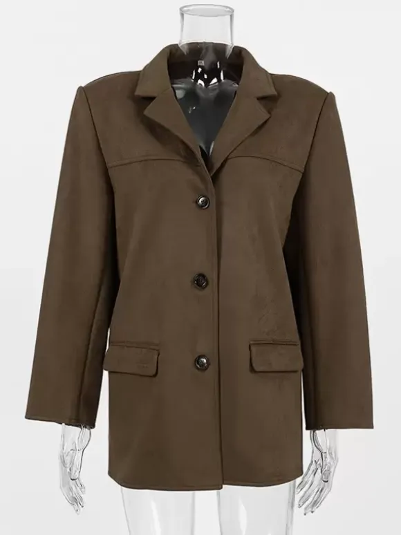 Women's Blazer Modern Suede Turndown Collar Long Sleeves