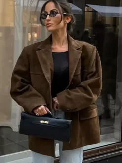 Women's Blazer Modern Suede Turndown Collar Long Sleeves