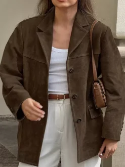 Women's Blazer Modern Suede Turndown Collar Long Sleeves