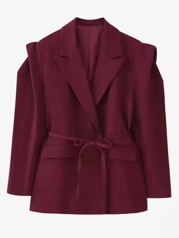 Women's Blazer Pleated Turndown Collar Buttons Long Sleeves Suit Jacket