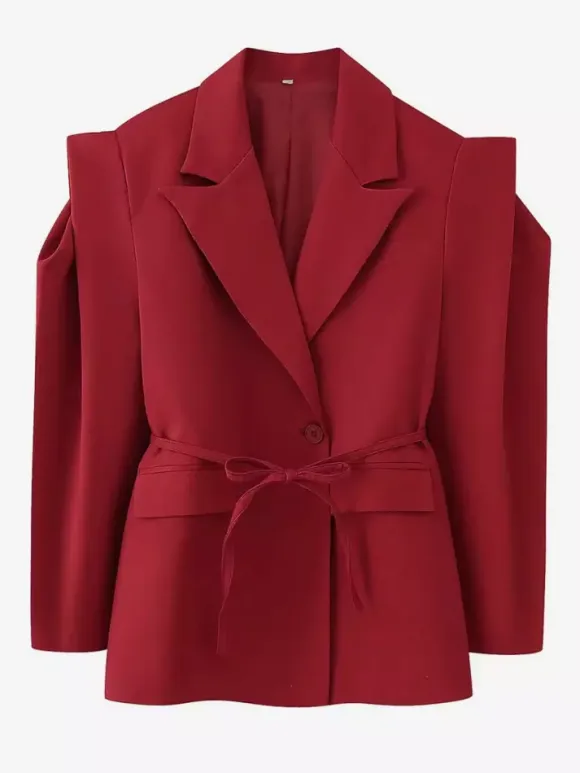 Women's Blazer Pleated Turndown Collar Buttons Long Sleeves Suit Jacket