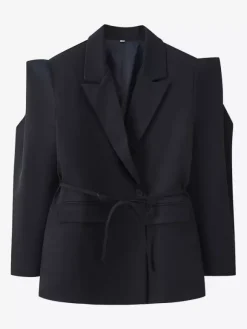 Women's Blazer Pleated Turndown Collar Buttons Long Sleeves Suit Jacket