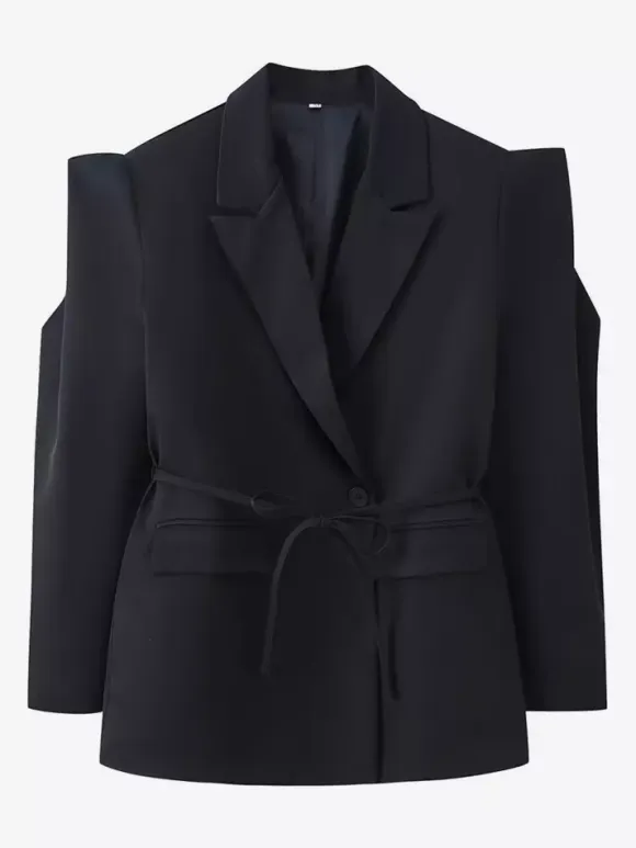 Women's Blazer Pleated Turndown Collar Buttons Long Sleeves Suit Jacket
