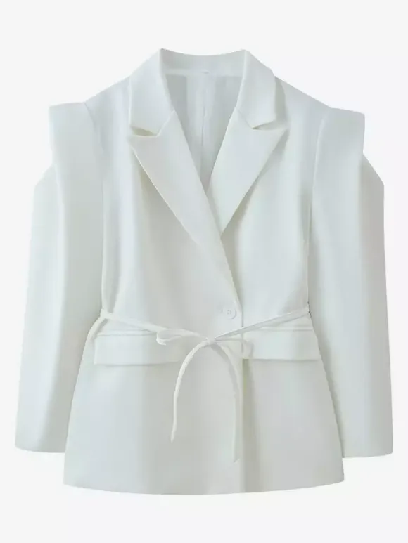Women's Blazer Pleated Turndown Collar Buttons Long Sleeves Suit Jacket