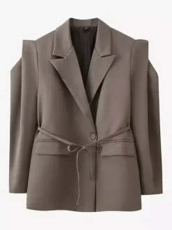 Women's Blazer Pleated Turndown Collar Buttons Long Sleeves Suit Jacket