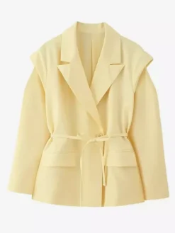Women's Blazer Pleated Turndown Collar Buttons Long Sleeves Suit Jacket