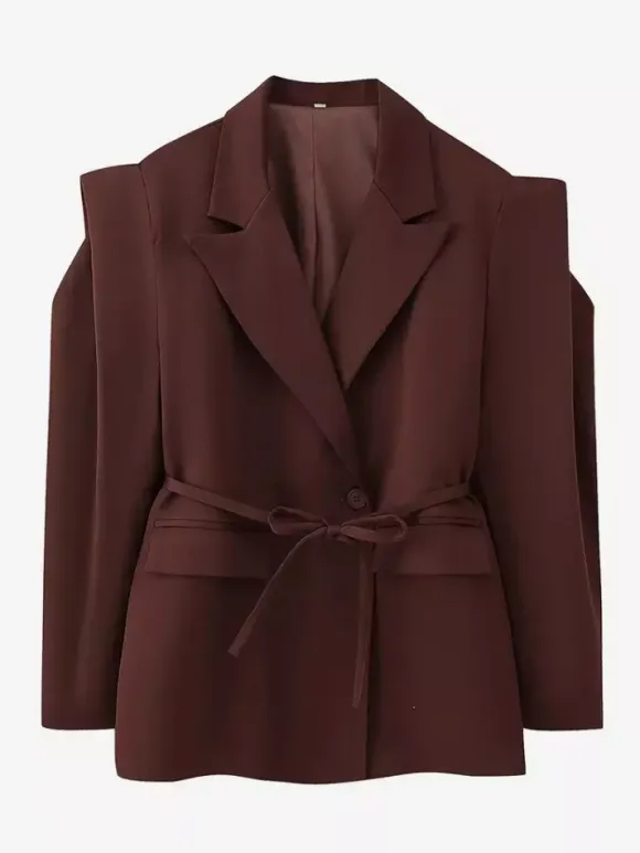 Women's Blazer Pleated Turndown Collar Buttons Long Sleeves Suit Jacket