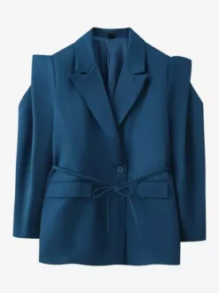 Women's Blazer Pleated Turndown Collar Buttons Long Sleeves Suit Jacket