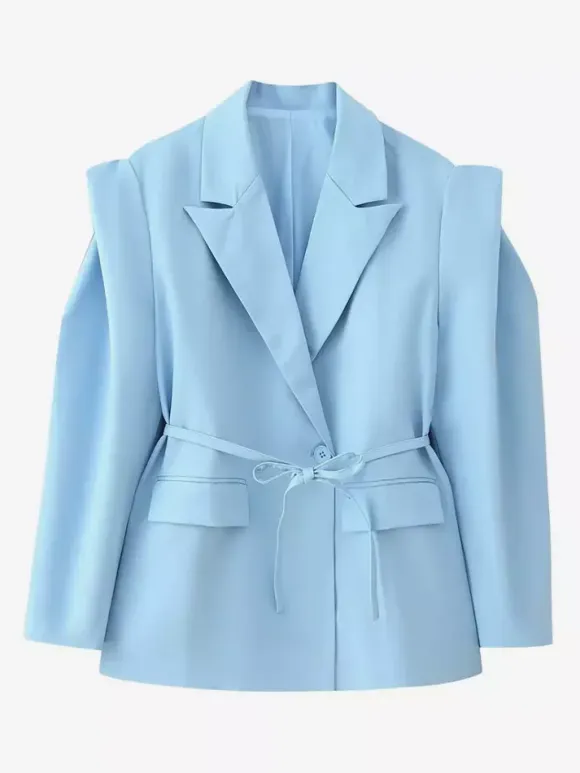 Women's Blazer Pleated Turndown Collar Buttons Long Sleeves Suit Jacket