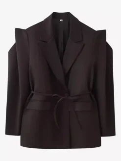Women's Blazer Pleated Turndown Collar Buttons Long Sleeves Suit Jacket