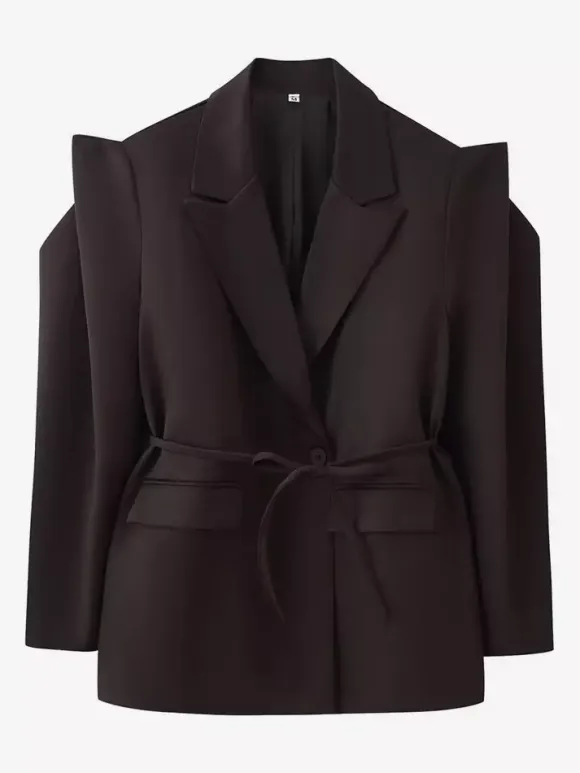 Women's Blazer Pleated Turndown Collar Buttons Long Sleeves Suit Jacket