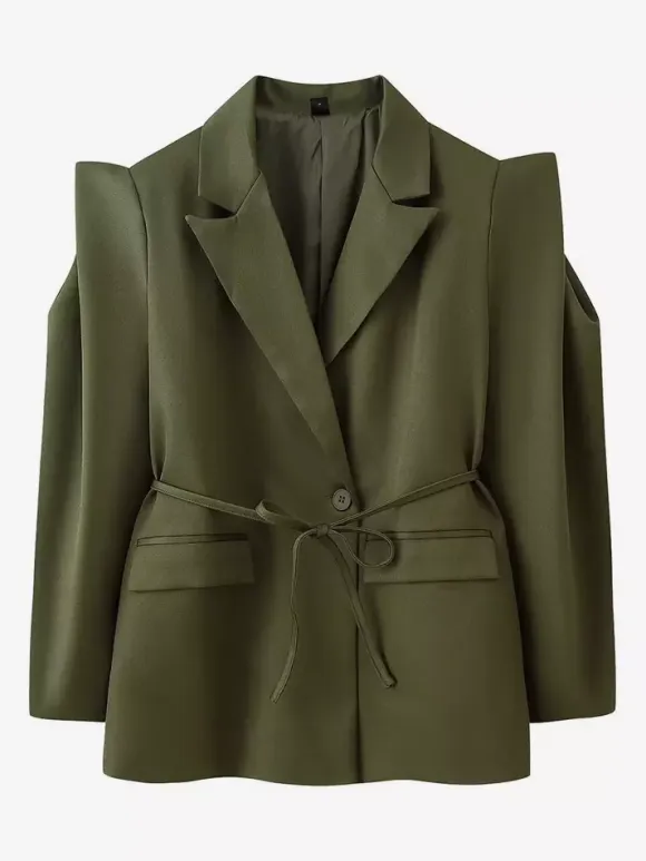 Women's Blazer Pleated Turndown Collar Buttons Long Sleeves Suit Jacket