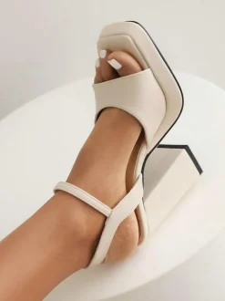 Women's Block Heel Sandals Square Toe Buckle Detail High Heel Sandals