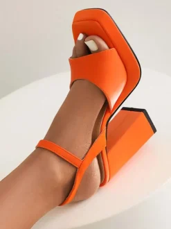 Women's Block Heel Sandals Square Toe Buckle Detail High Heel Sandals