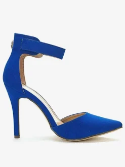 Women's Blue Ankle Strap Heel Dorsay Pointed Toe Stiletto Heel Pumps