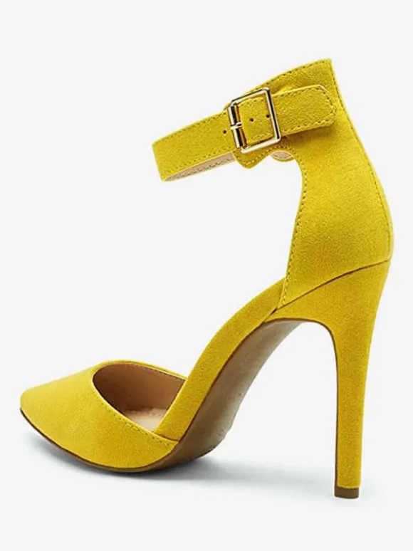 Women's Blue Ankle Strap Heel Dorsay Pointed Toe Stiletto Heel Pumps