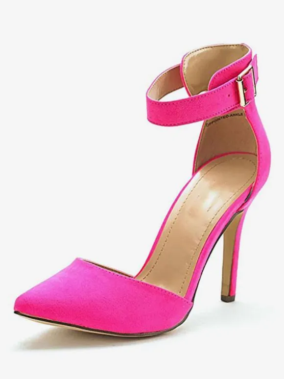 Women's Blue Ankle Strap Heel Dorsay Pointed Toe Stiletto Heel Pumps