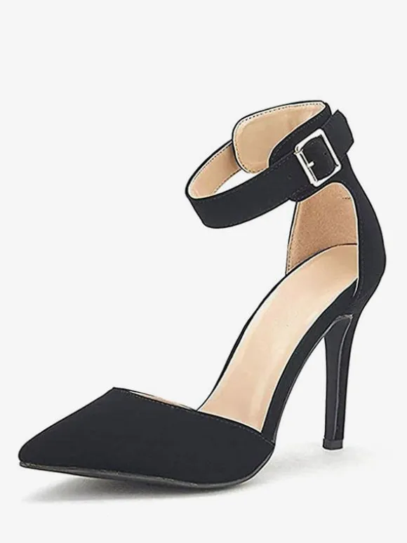 Women's Blue Ankle Strap Heel Dorsay Pointed Toe Stiletto Heel Pumps