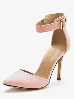 Women's Blue Ankle Strap Heel Dorsay Pointed Toe Stiletto Heel Pumps