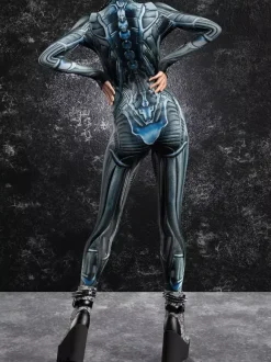 Women's Bodysuit Zentai Cyberpunk Futuristic Exo-Suit Long Sleeves Metallic Catsuit Zentai