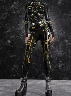 Women's Bodysuit Zentai Cyberpunk Futuristic Exo-Suit Long Sleeves Metallic Catsuit Zentai